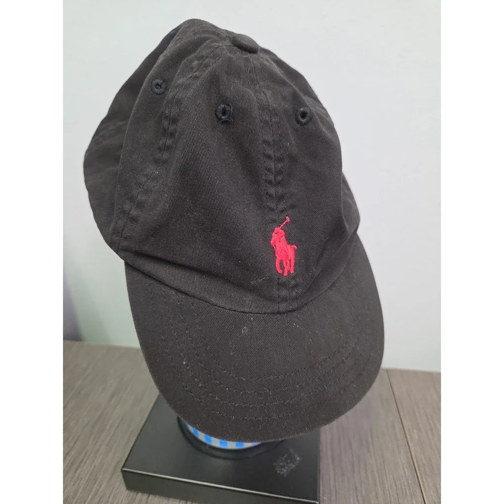 Polo Ralph Lauren Boys Sz 4-7 Black Adjustable Baseball Cap Red‎ Pony Logo
